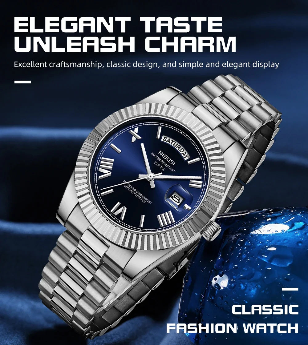 NIBOSI Men's Quartz Watch – Classic Roman Numeral Design