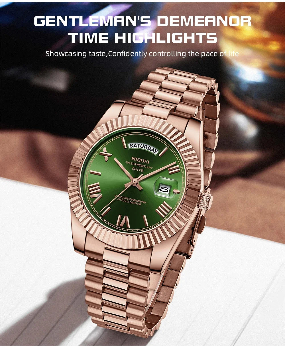 NIBOSI Men's Quartz Watch – Classic Roman Numeral Design
