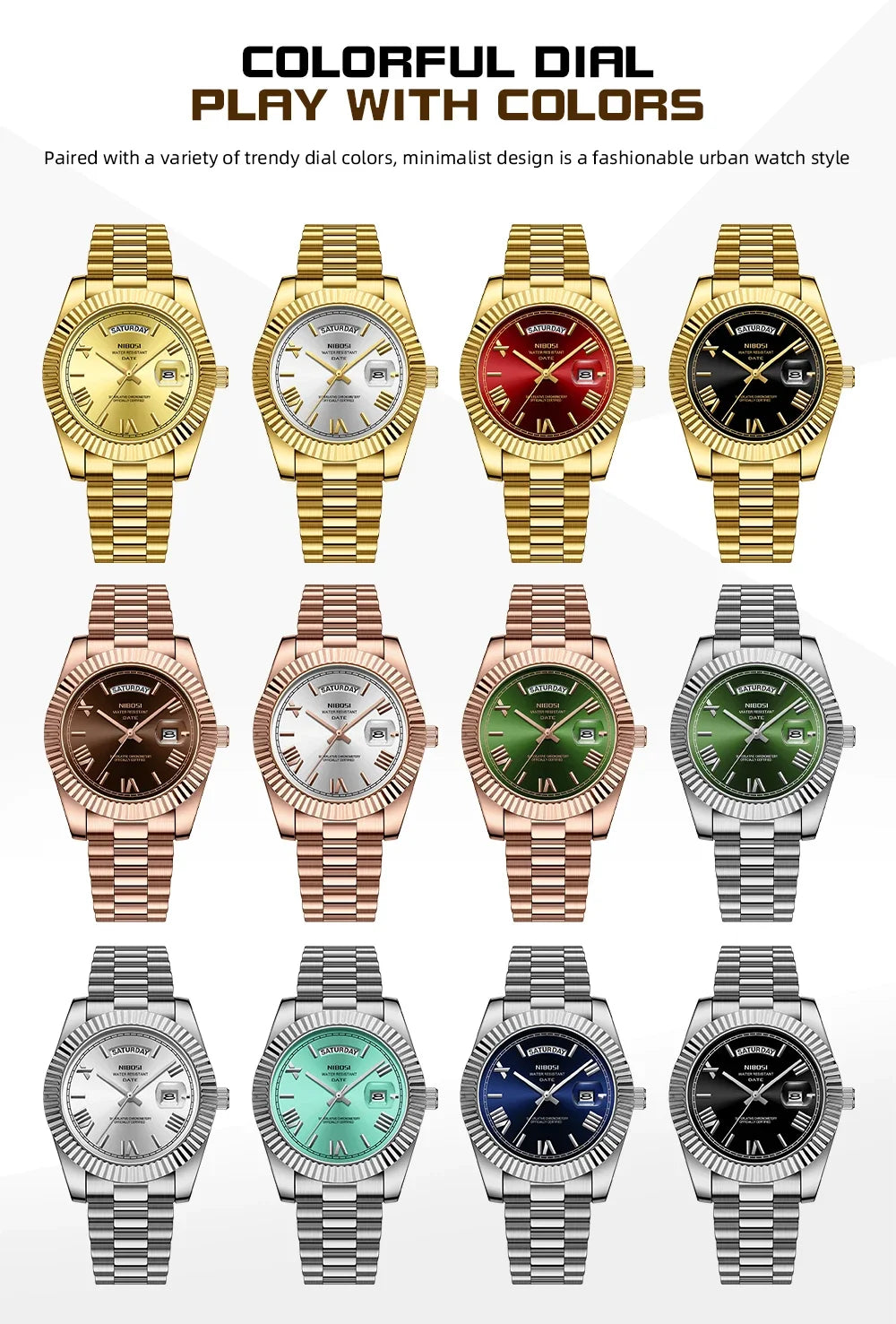 NIBOSI Men's Quartz Watch – Classic Roman Numeral Design