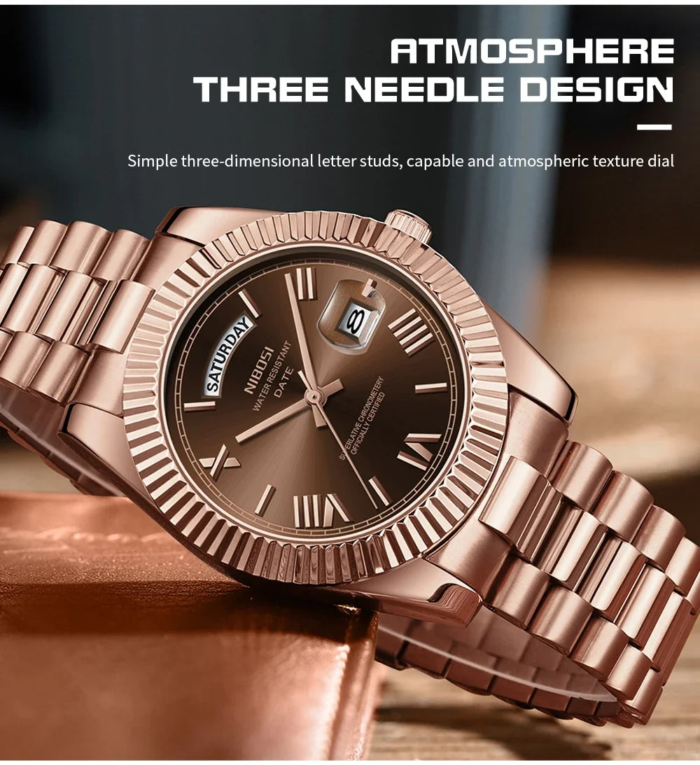 NIBOSI Men's Quartz Watch – Classic Roman Numeral Design