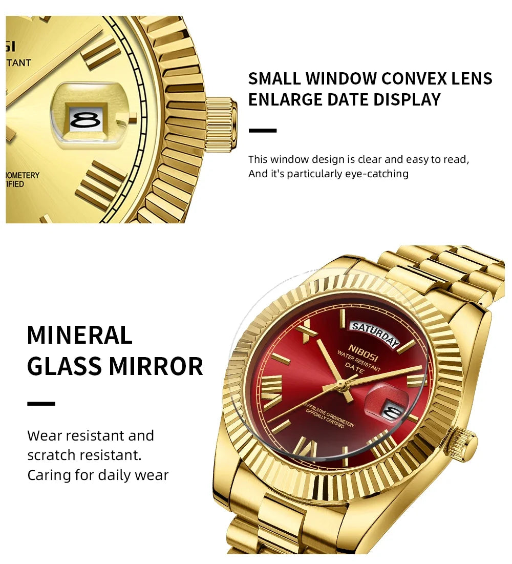 NIBOSI Men's Quartz Watch – Classic Roman Numeral Design