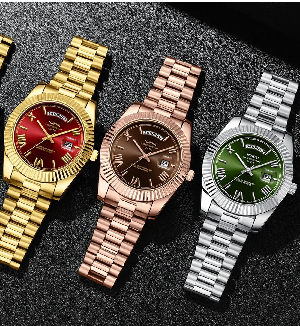 NIBOSI Men's Quartz Watch – Classic Roman Numeral Design
