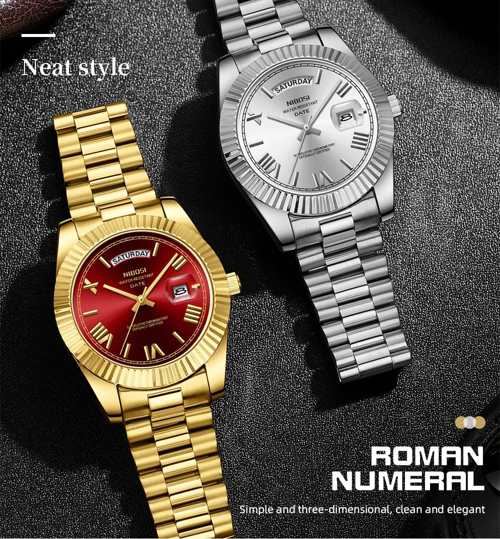 NIBOSI Men's Quartz Watch – Classic Roman Numeral Design
